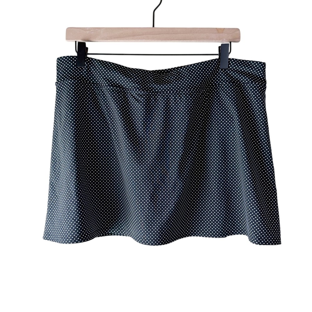 Lands' End Womens Black Polka Dot Swim Skirt Skort Built-in Brief Size 14